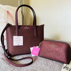 NWT Kate Spade Small Shimmy Glitter Satchel purse & cosmetic pouch ✨